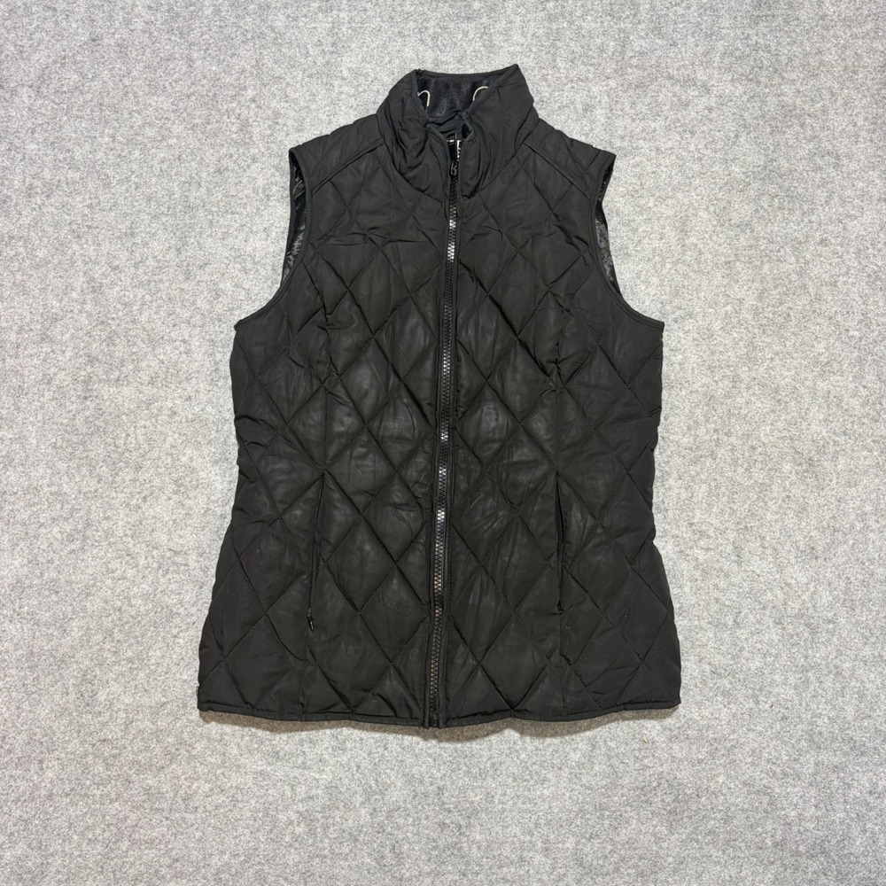 Calvin Klein Womens Black Quilted Diamond Stitch Full Zip Vest Small